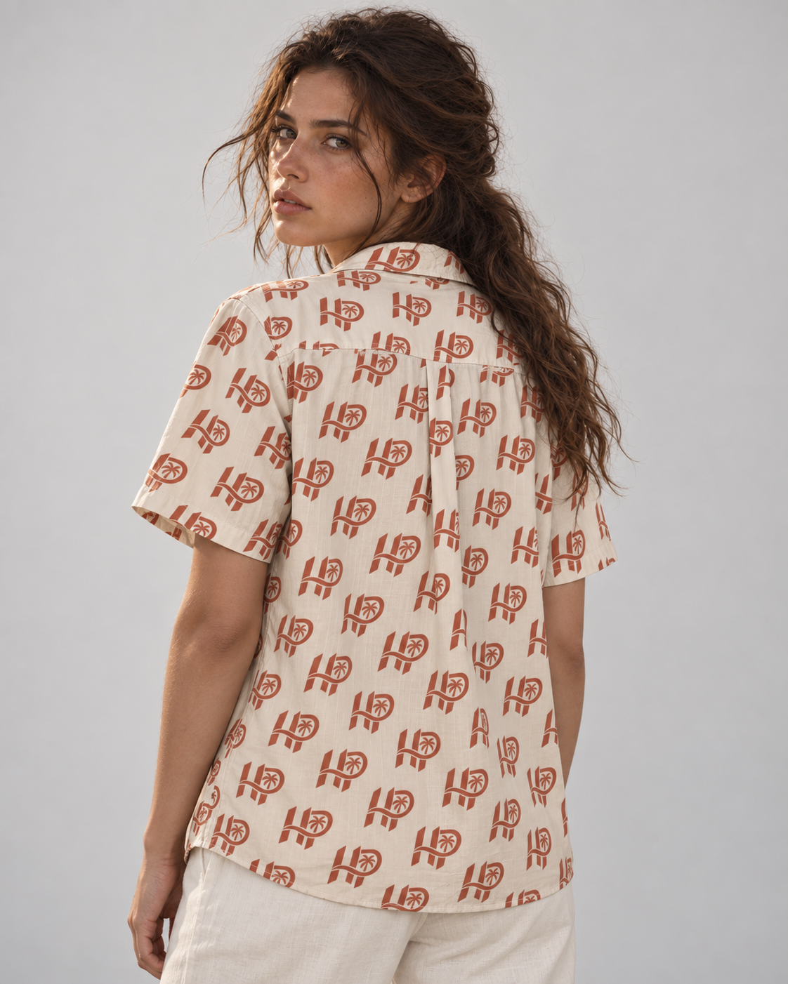 Women's HP Signature Monogram Hawaiian Shirt – Ivory & Terracotta
