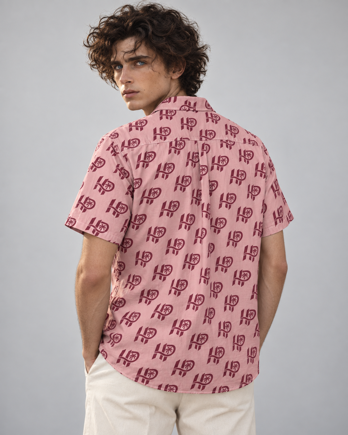 Men's HP Signature Monogram Hawaiian Shirt – Blush & Burgundy