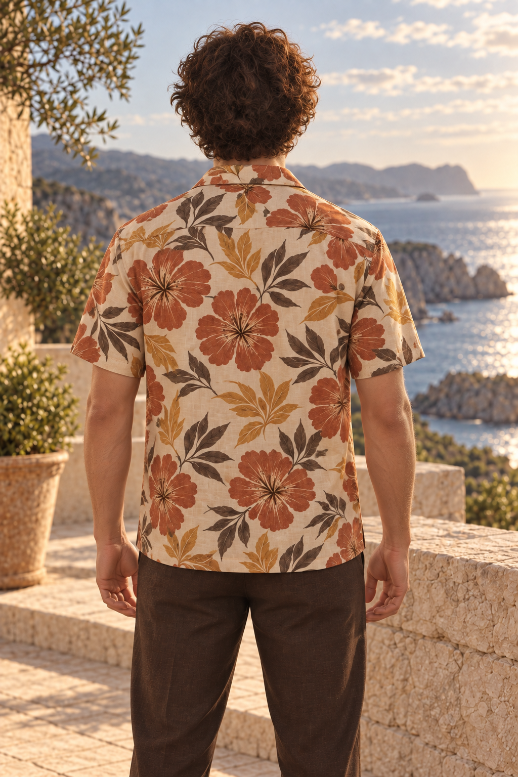 Men's Afterglow Copper Hibiscus Hawaiian Shirt – Ecru & Copper