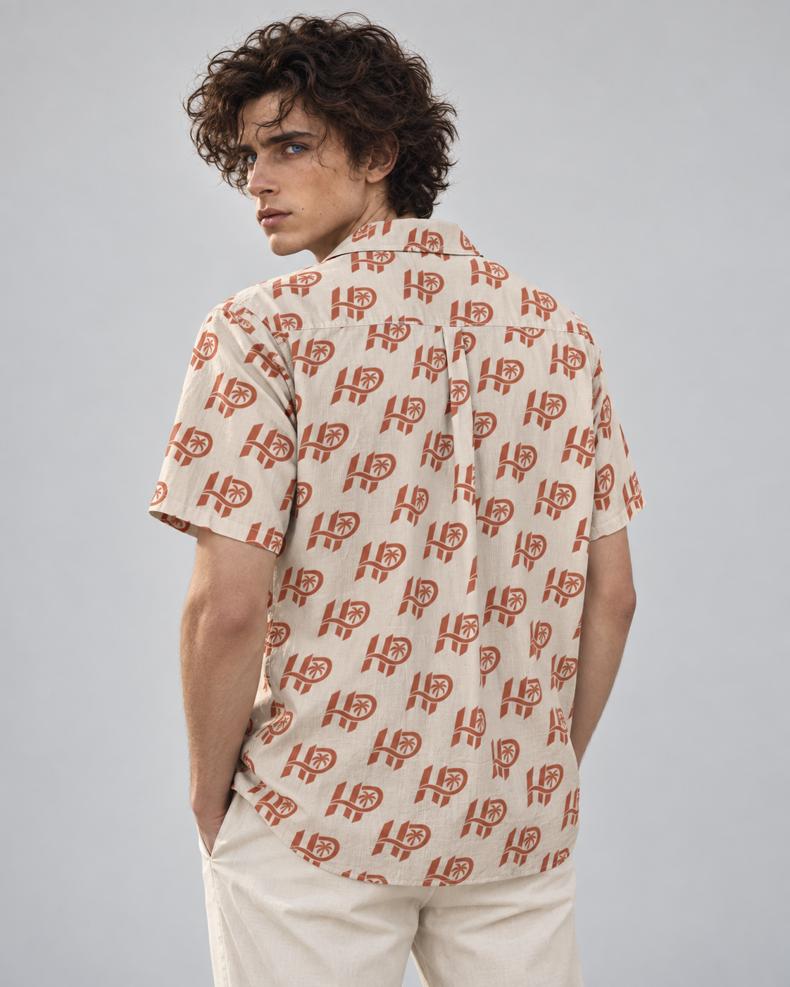 Men's HP Signature Monogram Hawaiian Shirt – Ivory & Terracotta