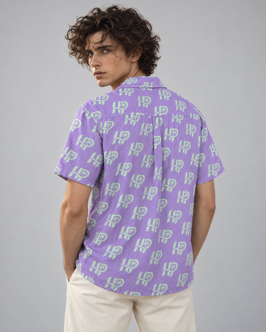 Men's HP Signature Monogram Hawaiian Shirt – Lavender & Mint