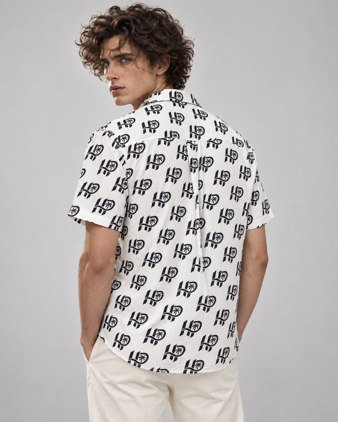 Men's HP Signature Monogram Hawaiian Shirt – White & Black