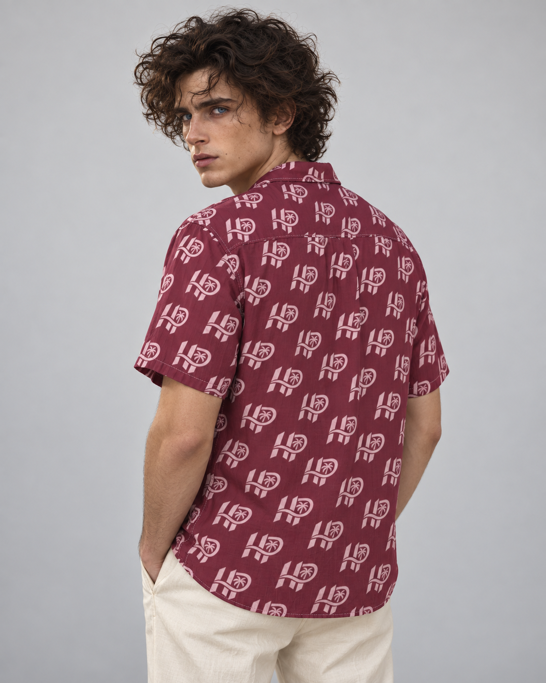 Men's HP Signature Monogram Hawaiian Shirt – Burgundy & Blush