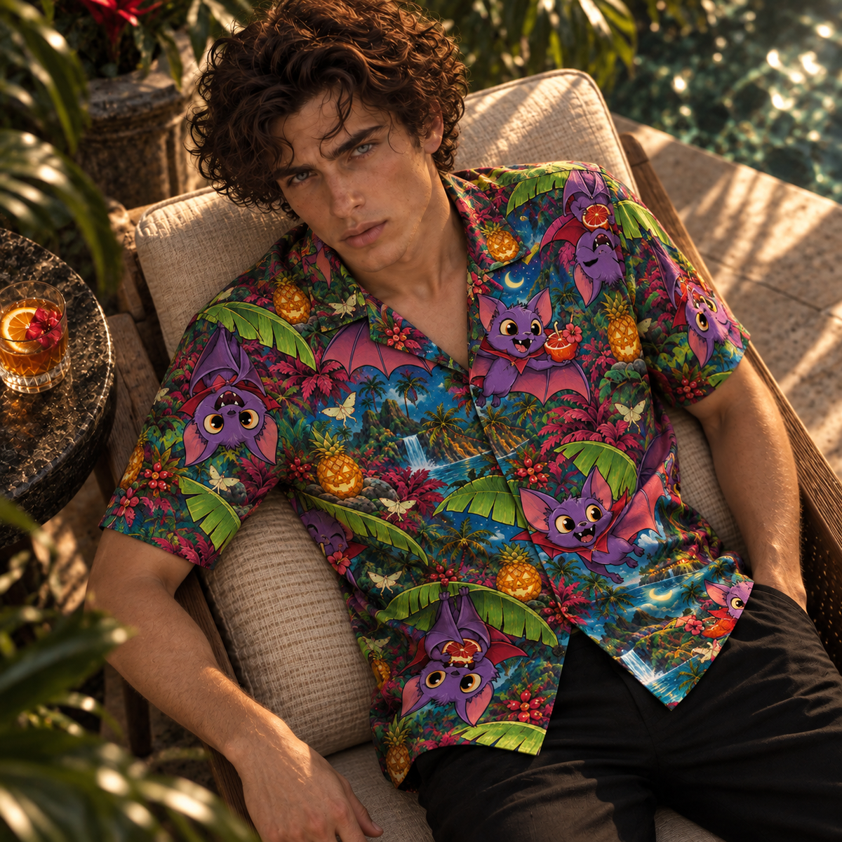 Men's Halloween 2026 Vampire Bat Botanical Hawaiian Shirt