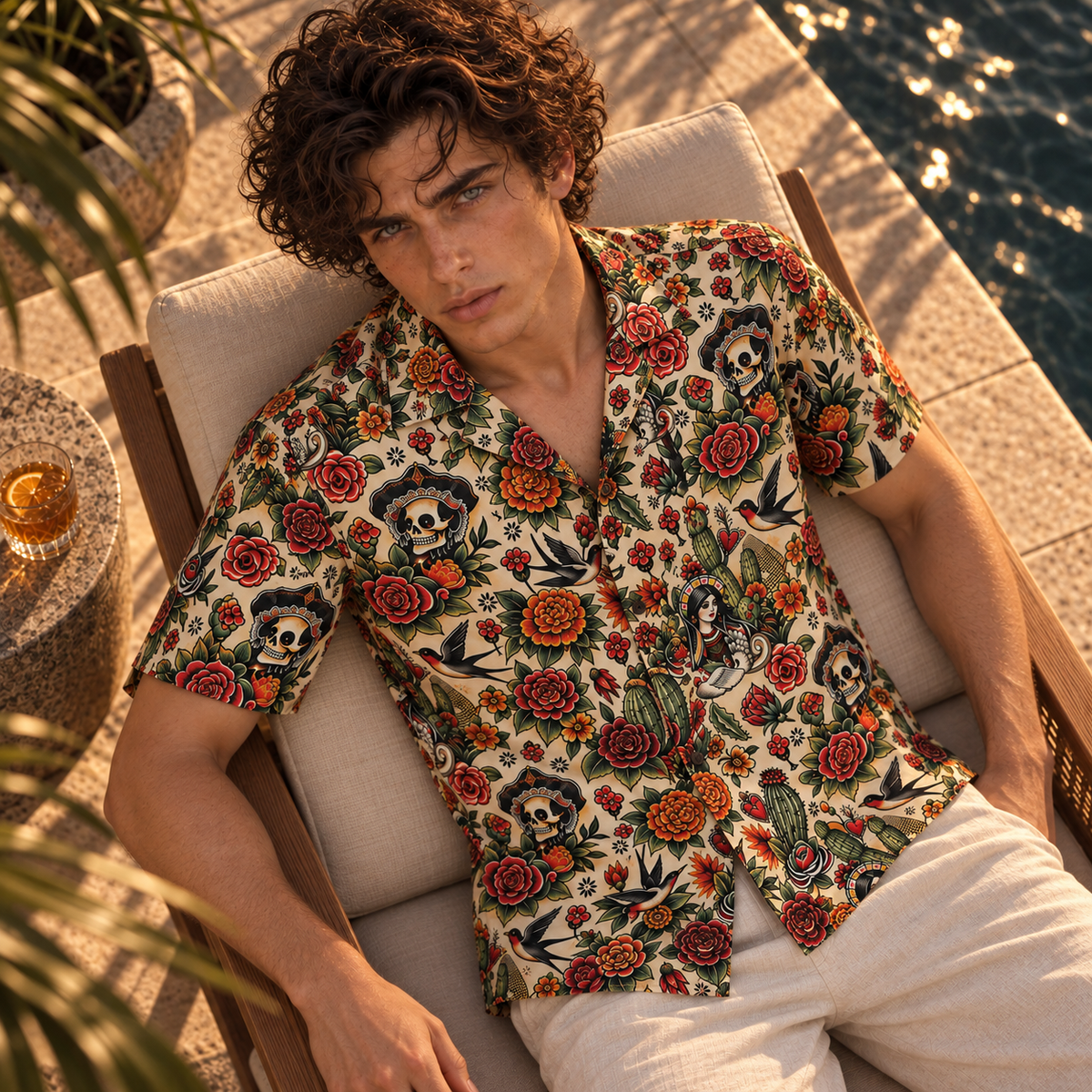 Men's Halloween 2026 Desert Skull Rose Hawaiian Shirt