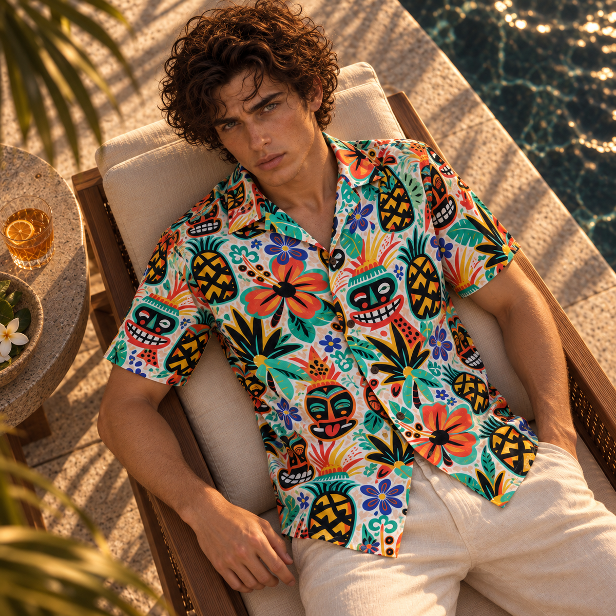 Men's Halloween 2026 Coral Tiki Masquerade Hawaiian Shirt