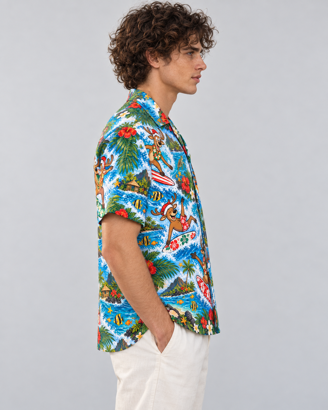 Men's Christmas 2026 Surfing Reindeer Hawaiian Shirt