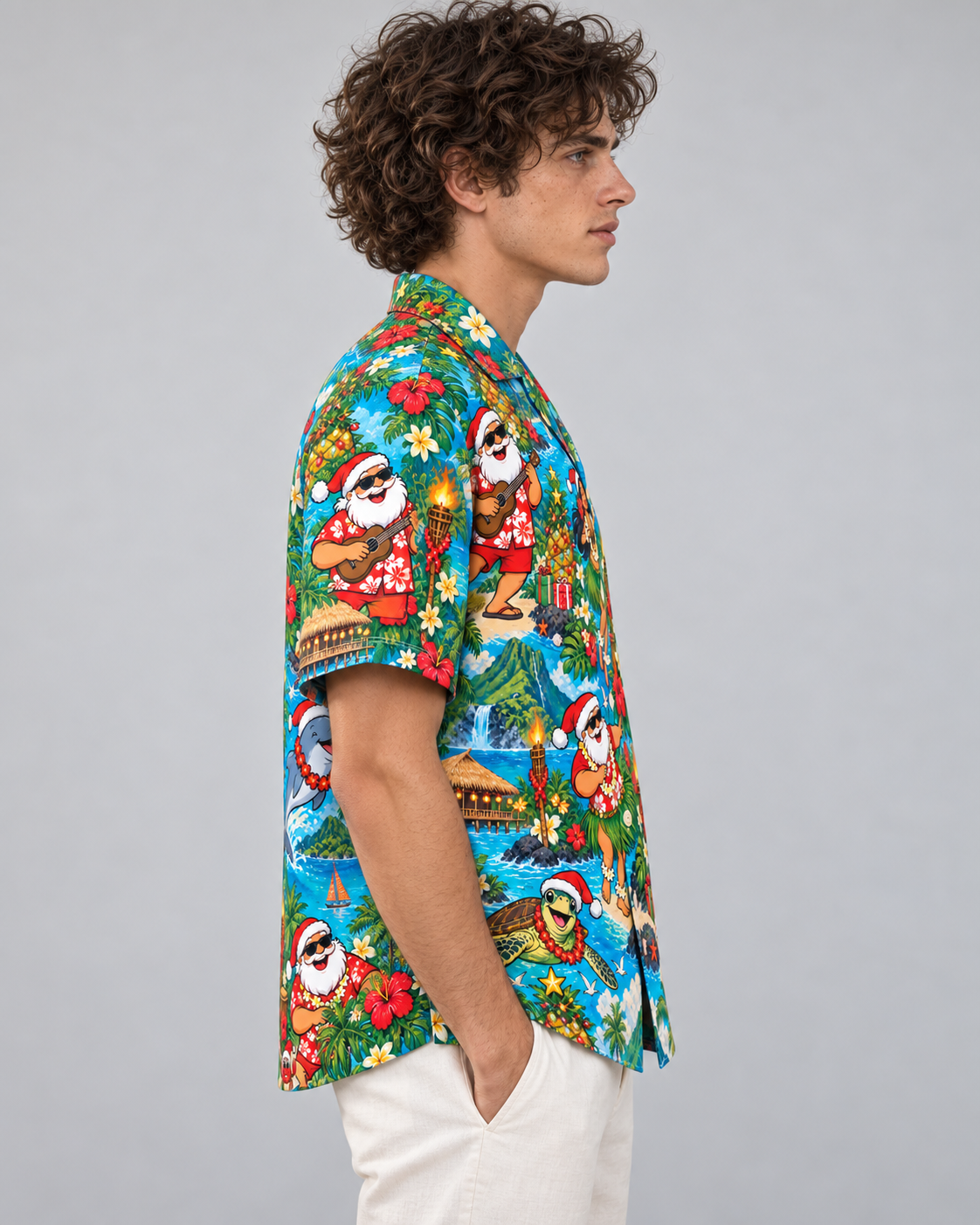 Men's Christmas 2026 Tiki Santa Party Hawaiian Shirt
