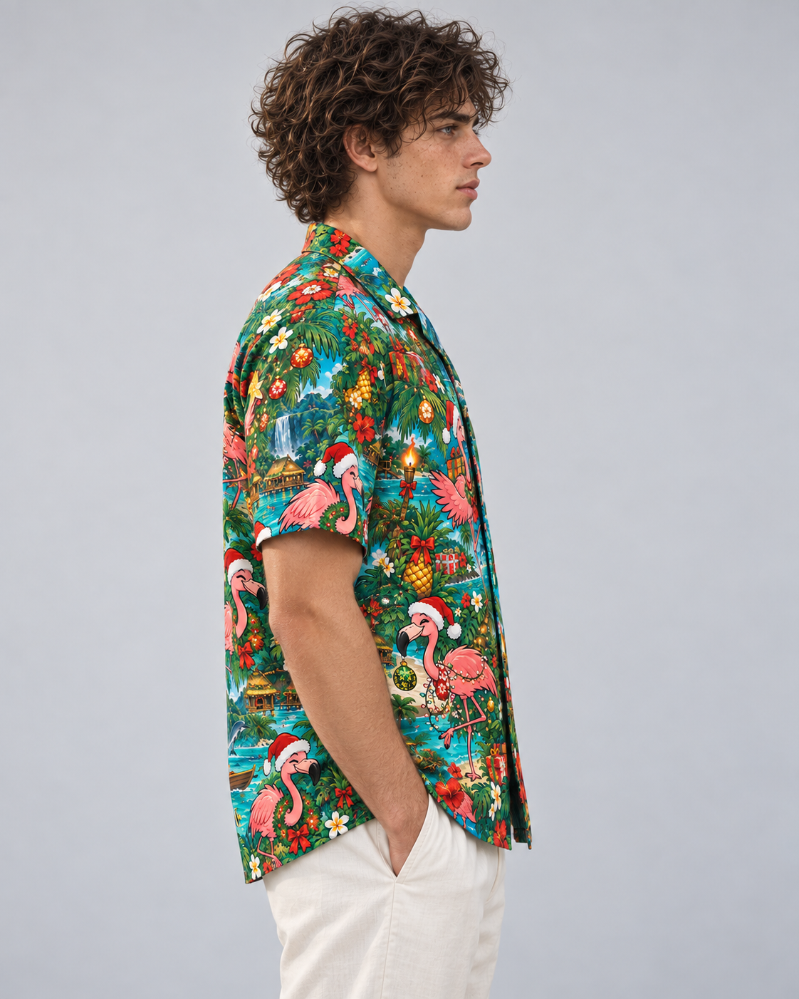 Men's Christmas 2026 Festive Flamingos Hawaiian Shirt