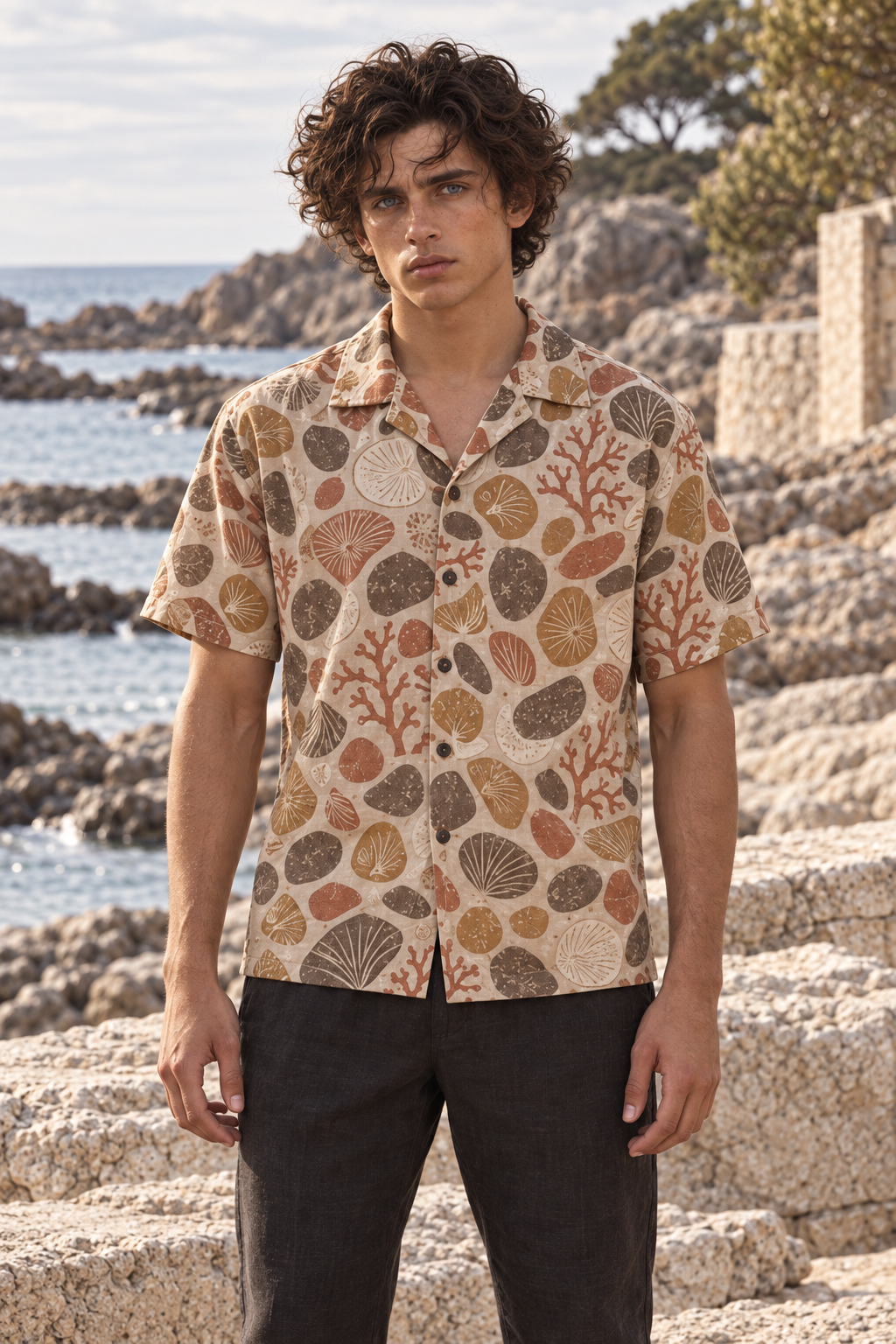 Men's Afterglow Tidepool Mosaic Hawaiian Shirt – Pale sand