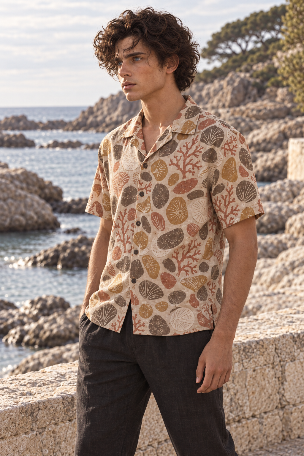 Men's Afterglow Tidepool Mosaic Hawaiian Shirt – Pale sand