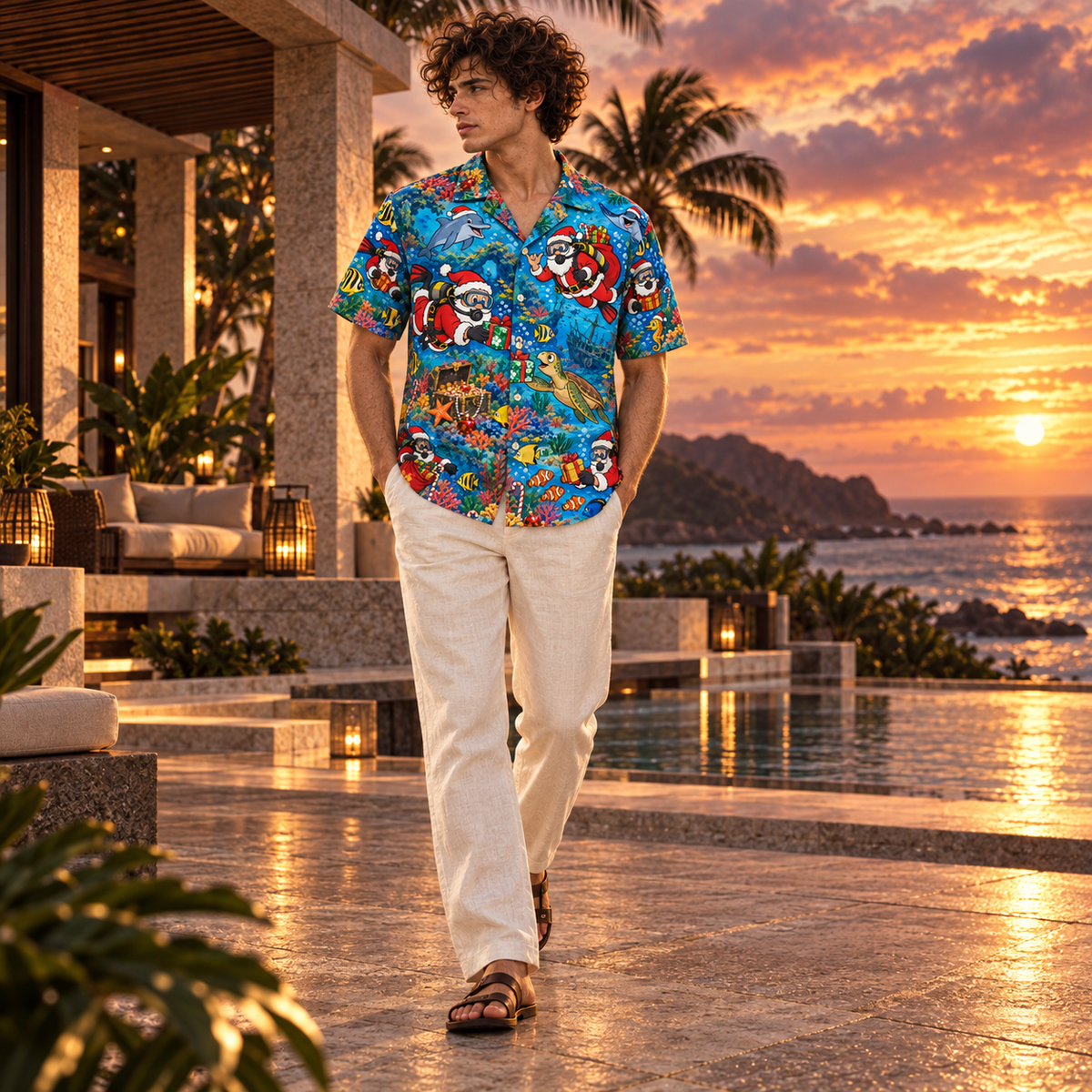 Men's Christmas 2026 Scuba Santa Hawaiian Shirt