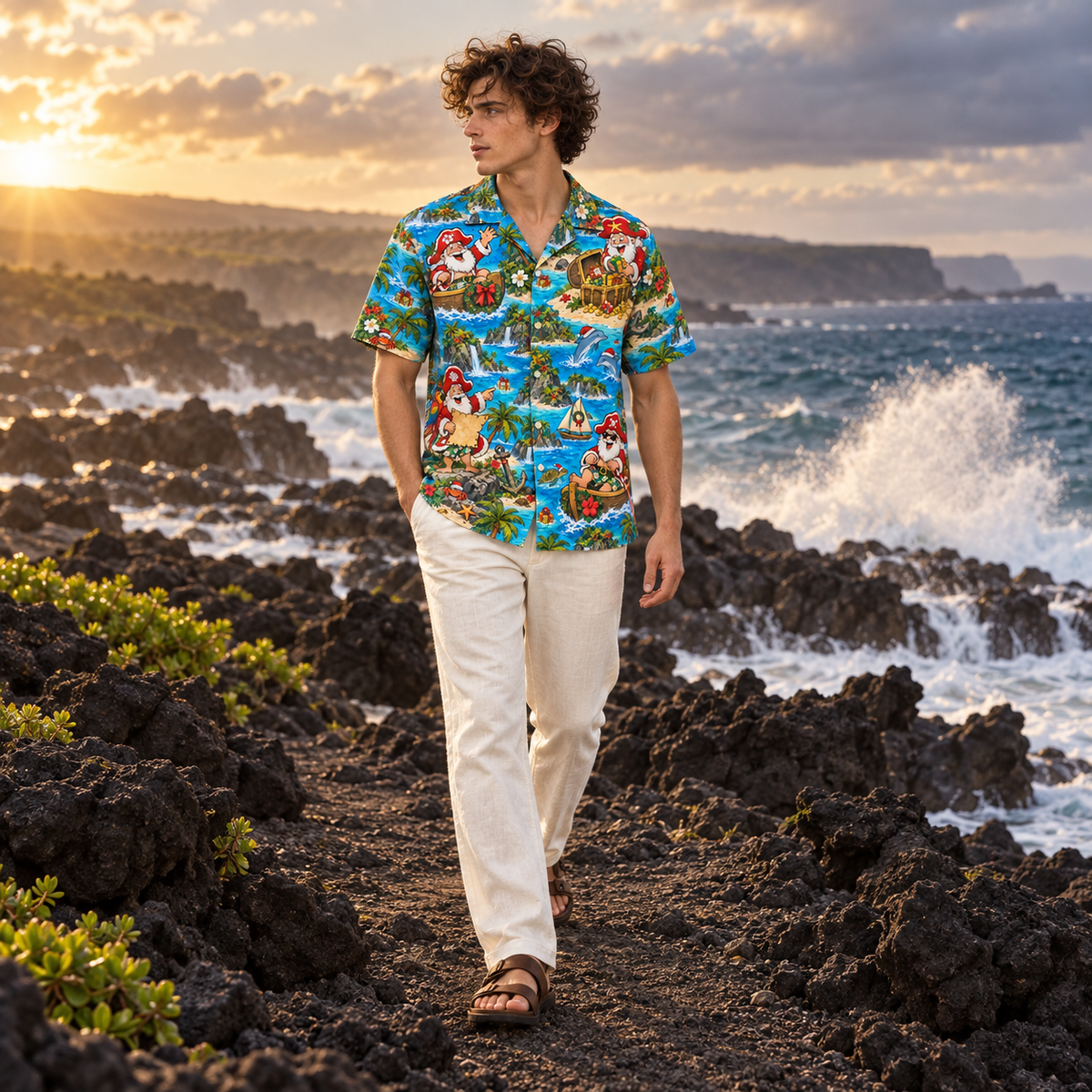 Men's Christmas 2026 Pirate Santa Hawaiian Shirt