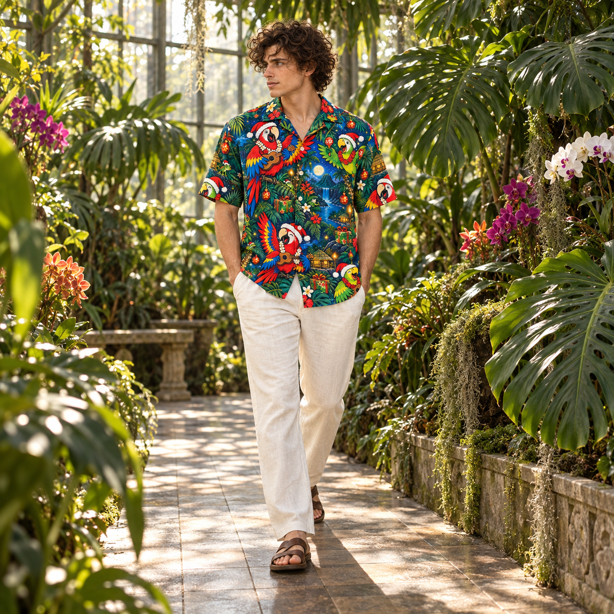 Men's Christmas 2026 Parrot Band Hawaiian Shirt