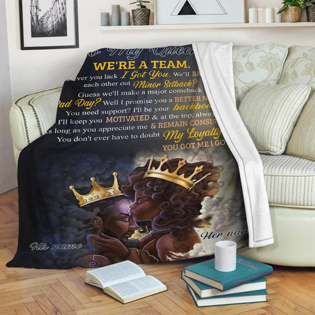 Black Woman We're A Team Afro Couple African American Personalized Flannel Blanket For Relaxing At Home And Travel