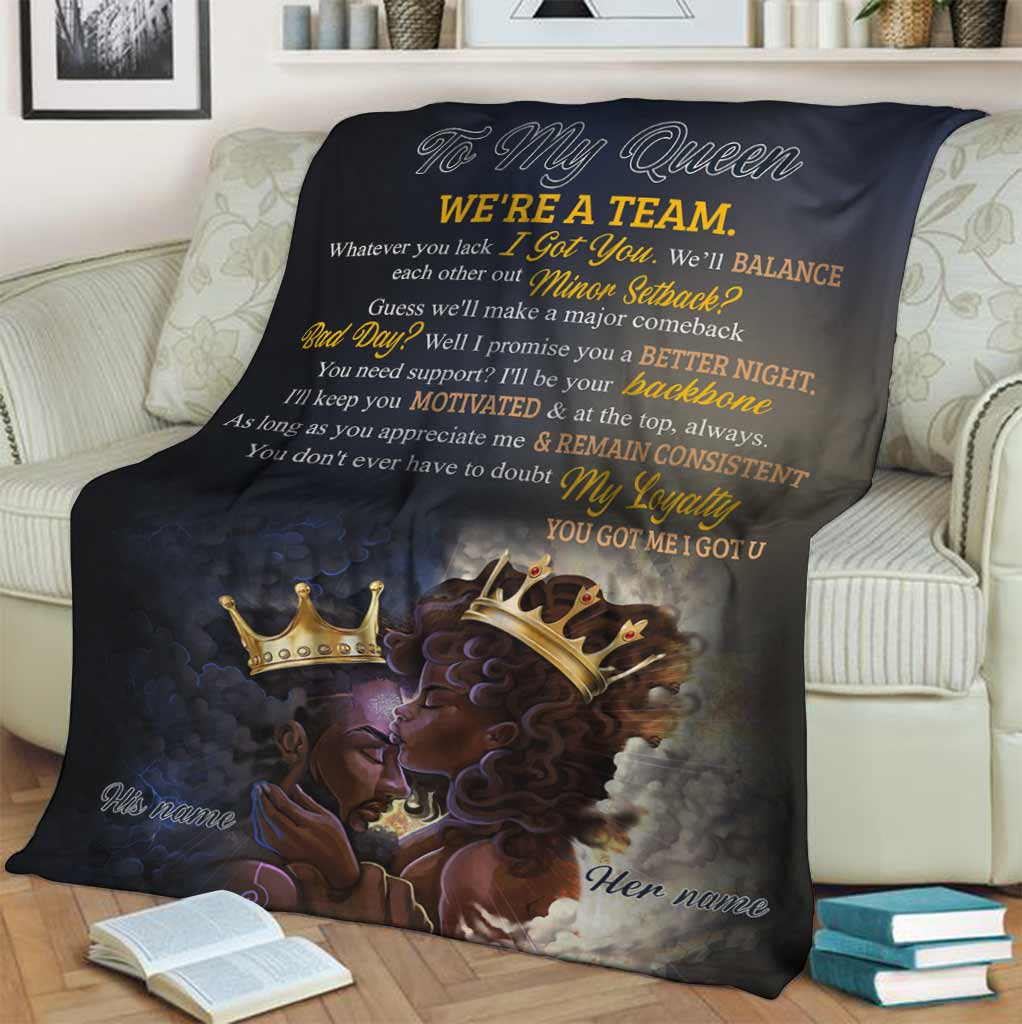 Black Woman We're A Team Afro Couple African American Personalized Flannel Blanket For Bed Sofa And Reading Nook Decor