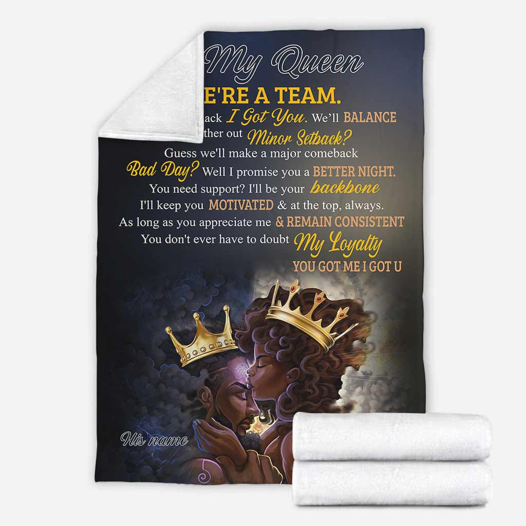 Black Woman We're A Team Afro Couple African American Personalized Flannel Blanket For Cozy Home Lounging And Gifting