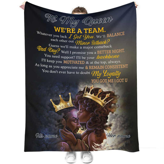 Black Woman We're A Team Afro Couple African American Personalized Flannel Blanket For Cozy Bedroom And Sofa Decor