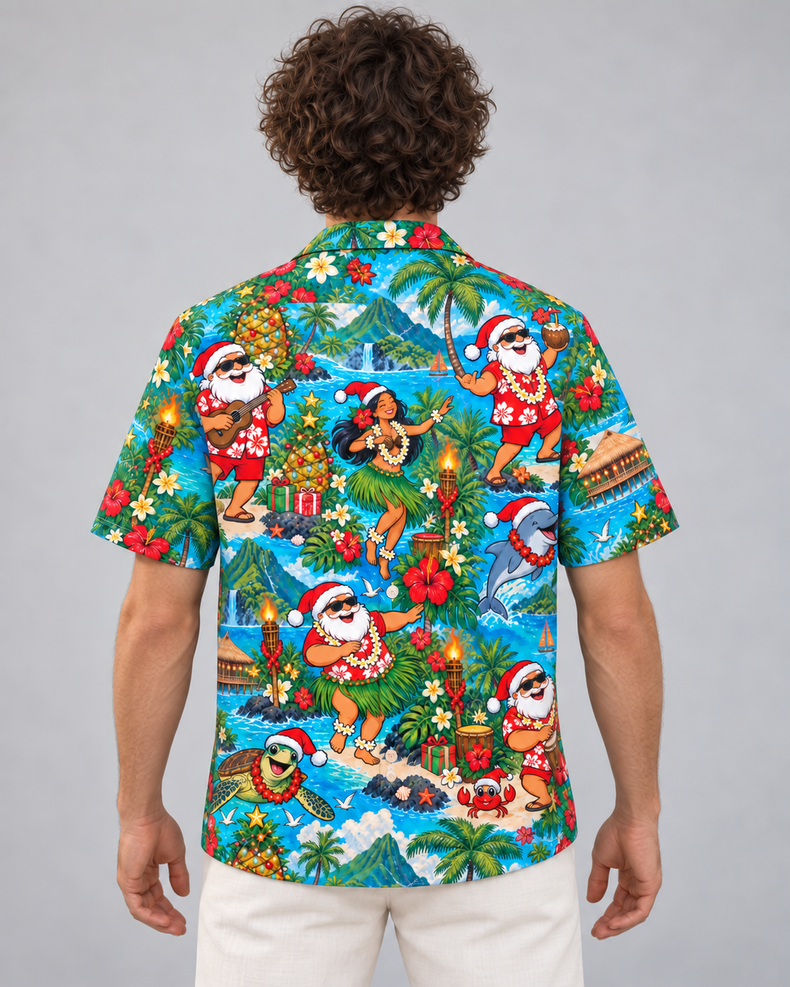 Men's Christmas 2026 Tiki Santa Party Hawaiian Shirt