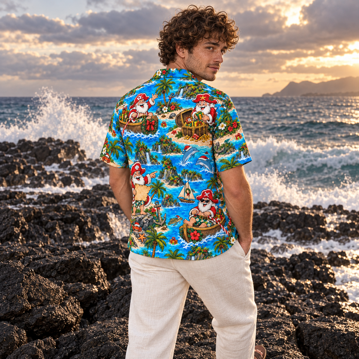 Men's Christmas 2026 Pirate Santa Hawaiian Shirt