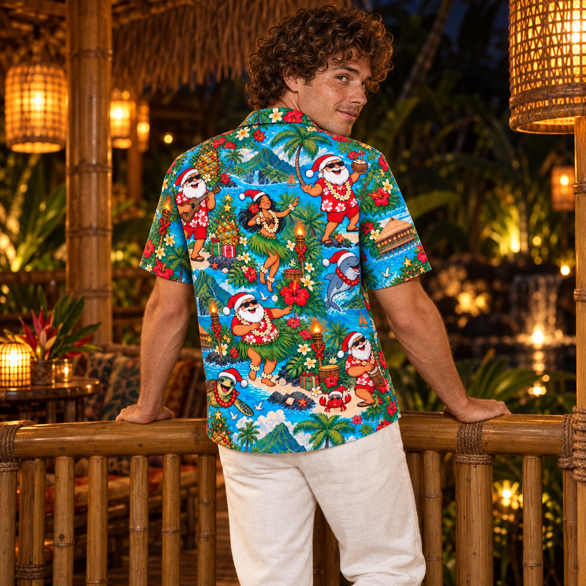 Men's Christmas 2026 Tiki Santa Party Hawaiian Shirt