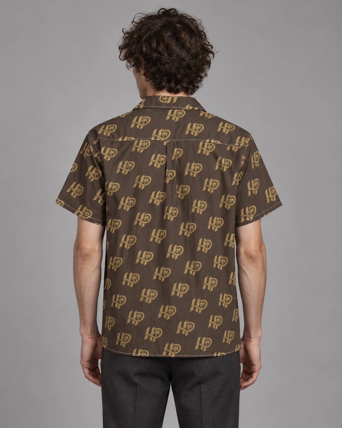 HP Palm Monogram Hawaiian Shirt – Brown & Gold