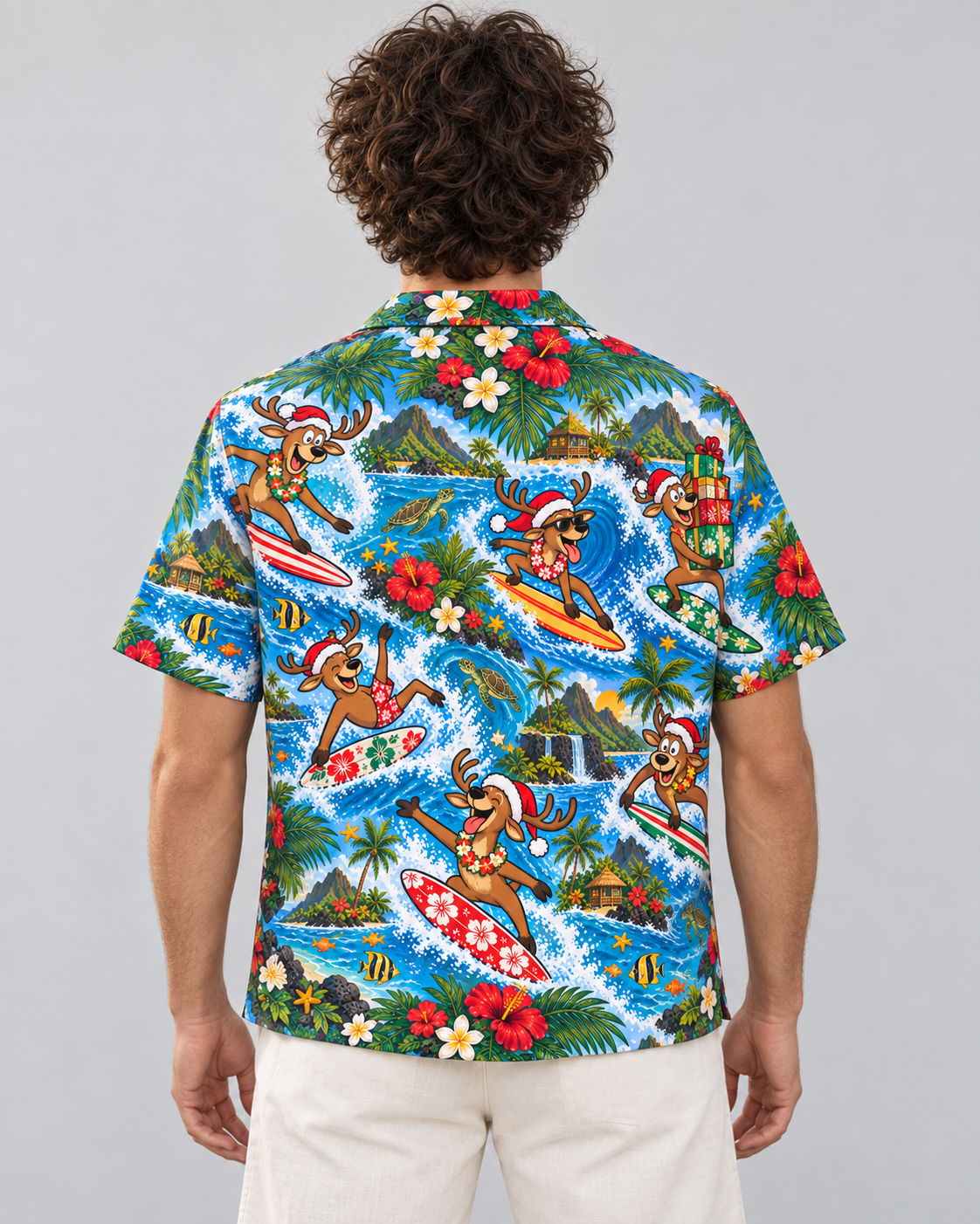 Men's Christmas 2026 Surfing Reindeer Hawaiian Shirt