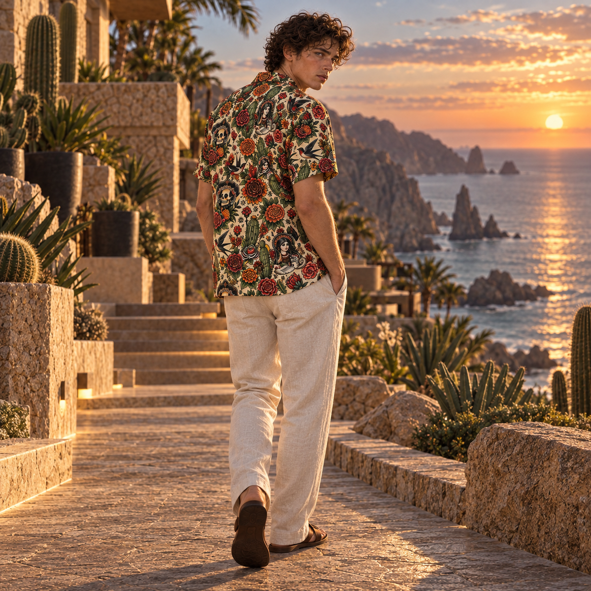 Men's Halloween 2026 Desert Skull Rose Hawaiian Shirt