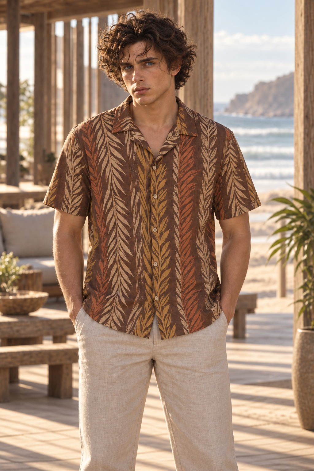 Men's Afterglow Driftwood Stripe Hawaiian Shirt – Dark tobacco