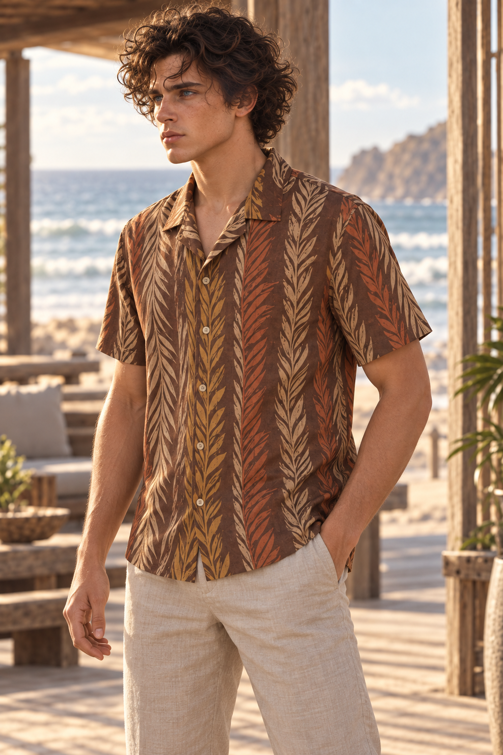 Men's Afterglow Driftwood Stripe Hawaiian Shirt – Dark tobacco