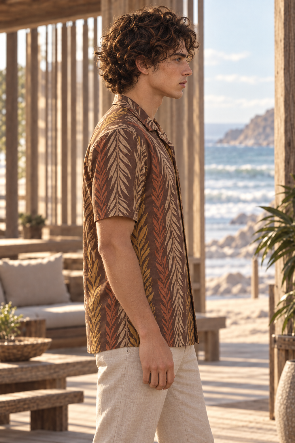 Men's Afterglow Driftwood Stripe Hawaiian Shirt – Dark tobacco