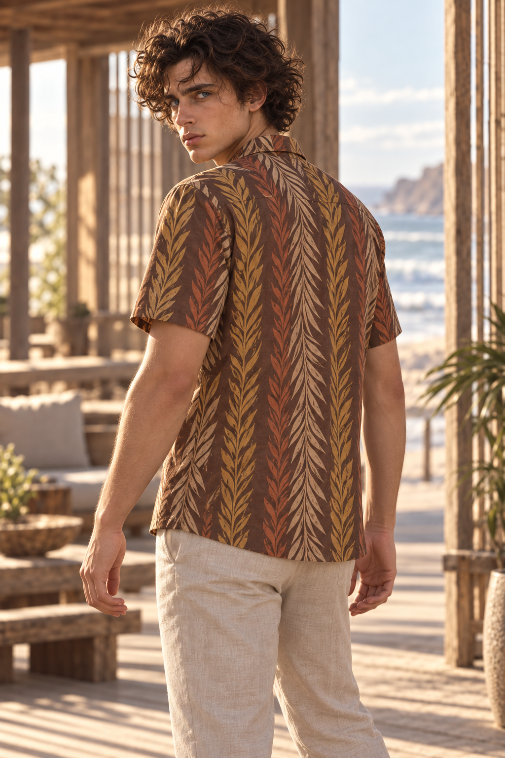 Men's Afterglow Driftwood Stripe Hawaiian Shirt – Dark tobacco