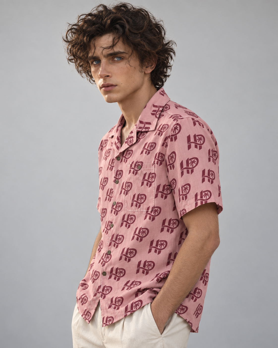 Men's HP Signature Monogram Hawaiian Shirt – Blush & Burgundy