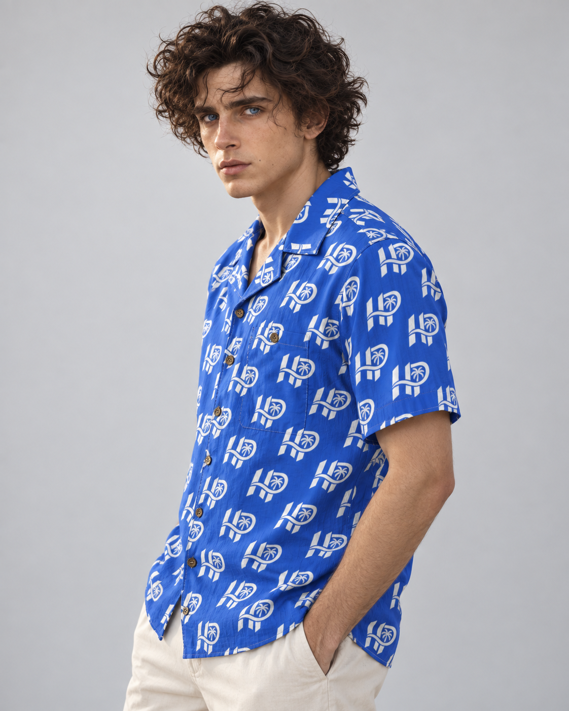 Men's HP Signature Monogram Hawaiian Shirt – Royal Blue & White