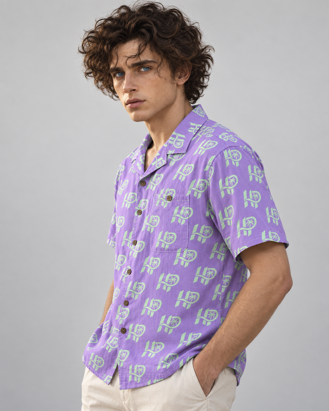 Men's HP Signature Monogram Hawaiian Shirt – Lavender & Mint
