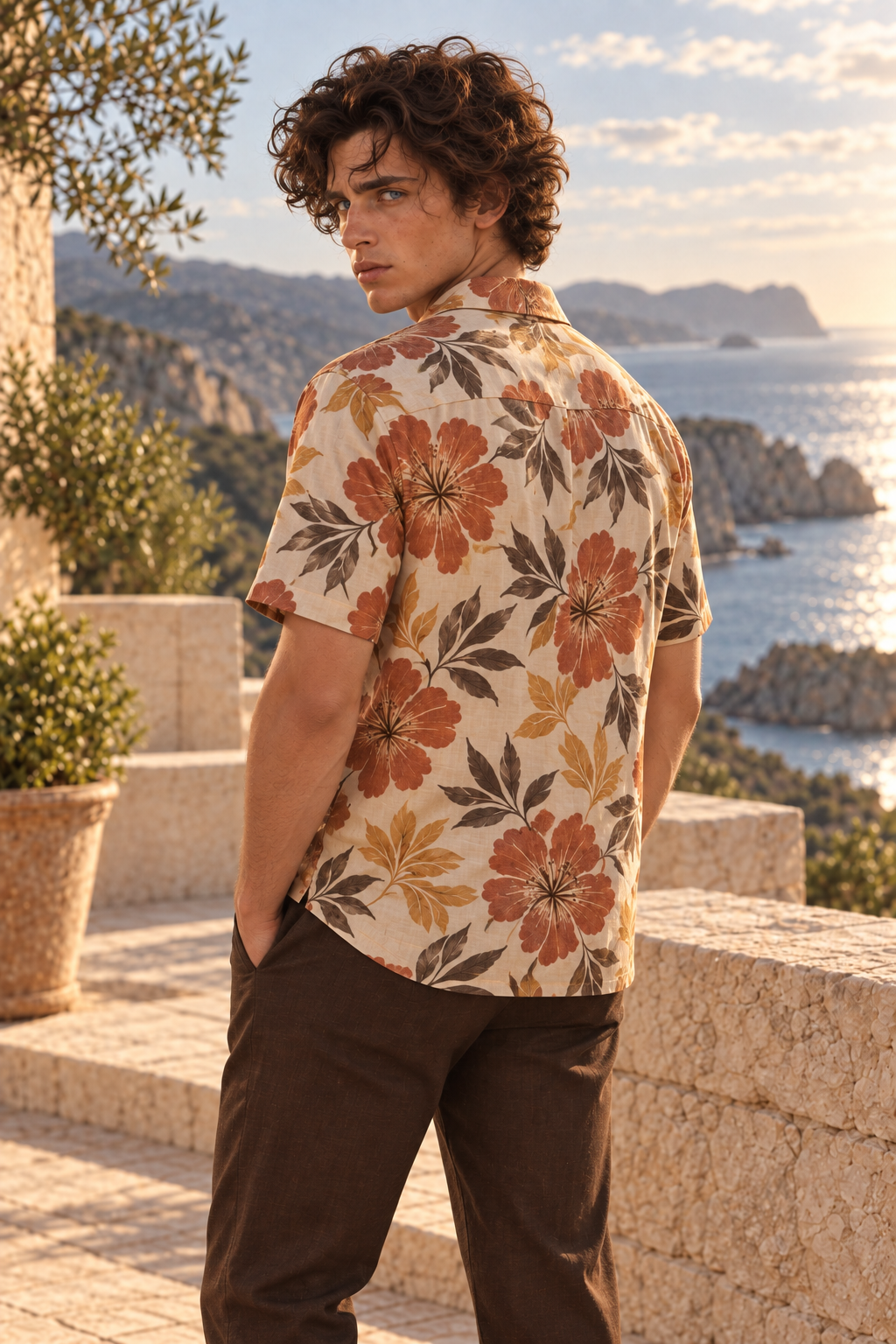 Men's Afterglow Copper Hibiscus Hawaiian Shirt – Ecru & Copper