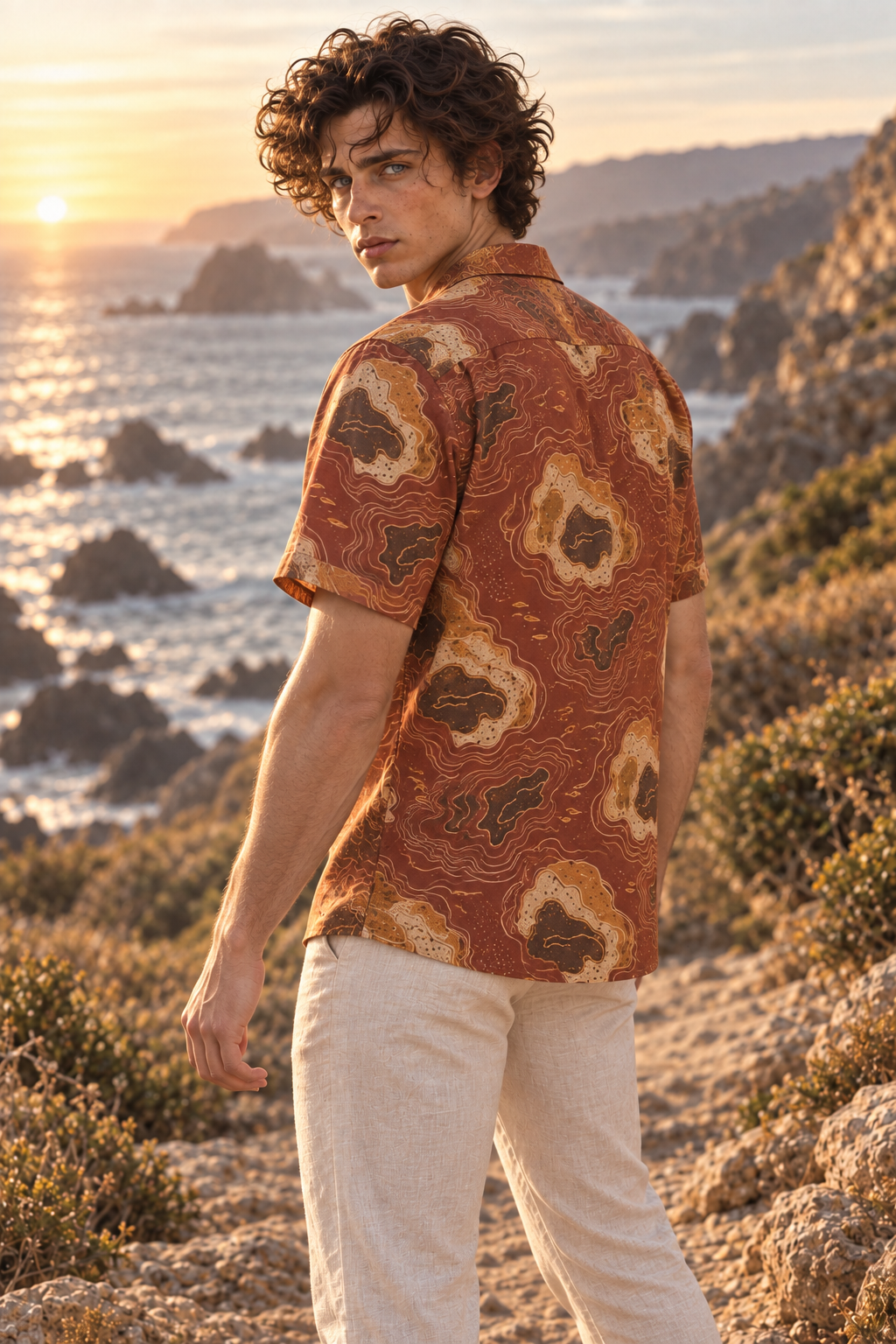 Men's Afterglow Coastline Atlas Hawaiian Shirt – Burnt sienna