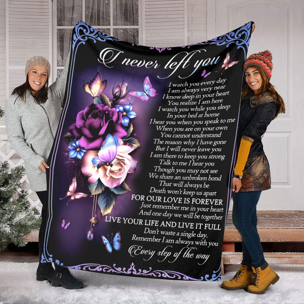 Butterfly Never Left You Memorial Flannel Blanket For Relaxing At Home And Travel