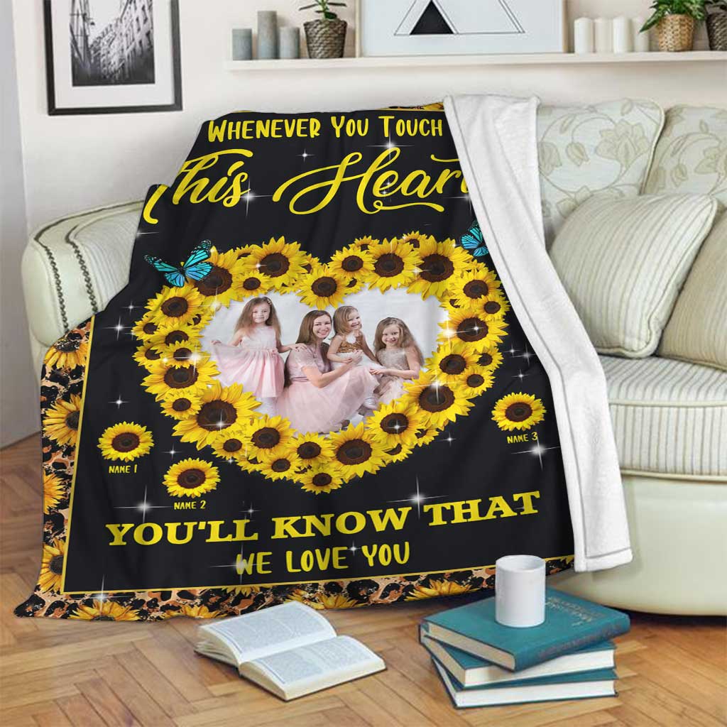 Sunflower Whenever You Touch This Heart Personalized Flannel Blanket For Living Room And Bedroom Styling