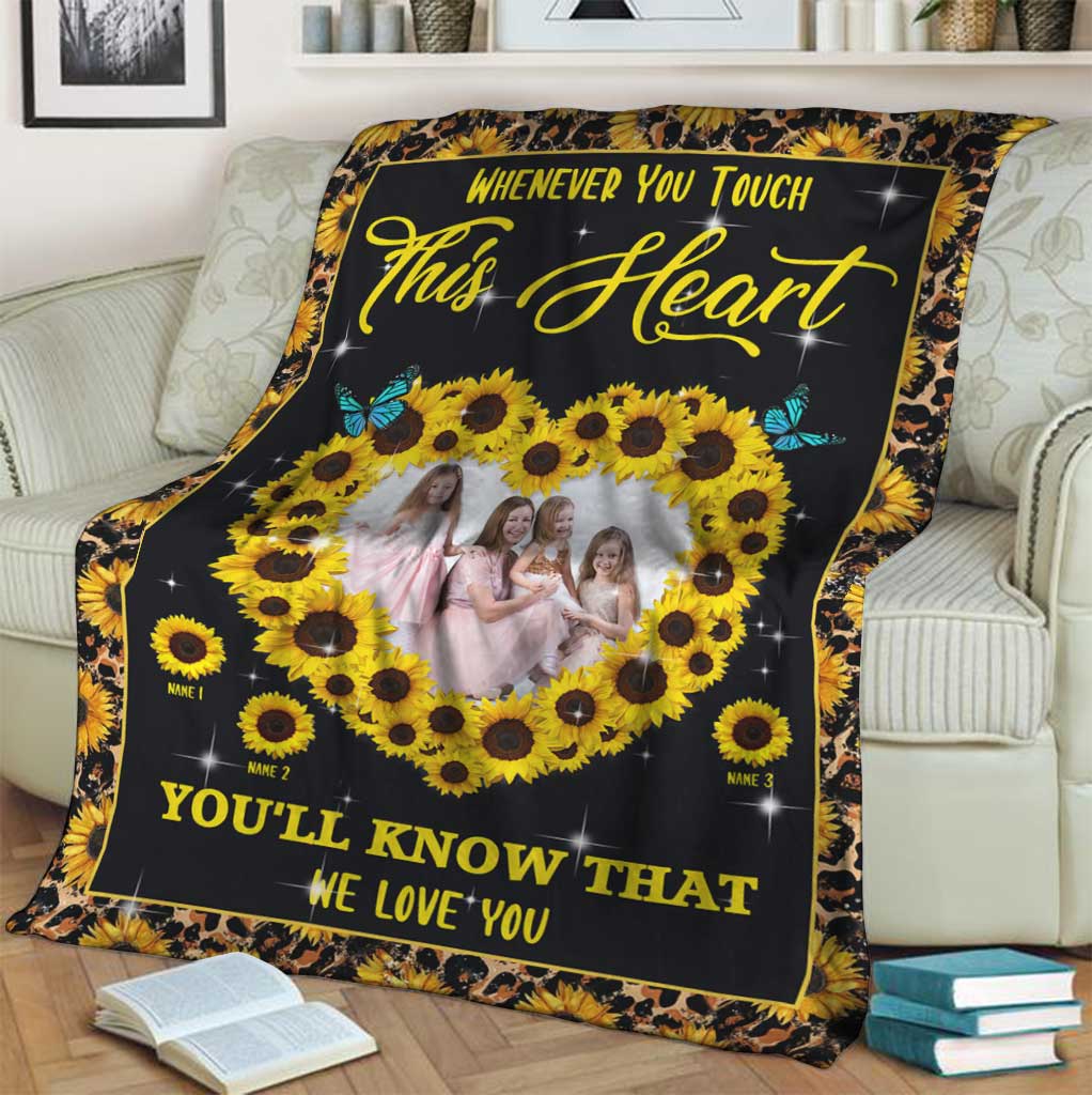 Sunflower Whenever You Touch This Heart Personalized Flannel Blanket For Relaxing At Home And Travel