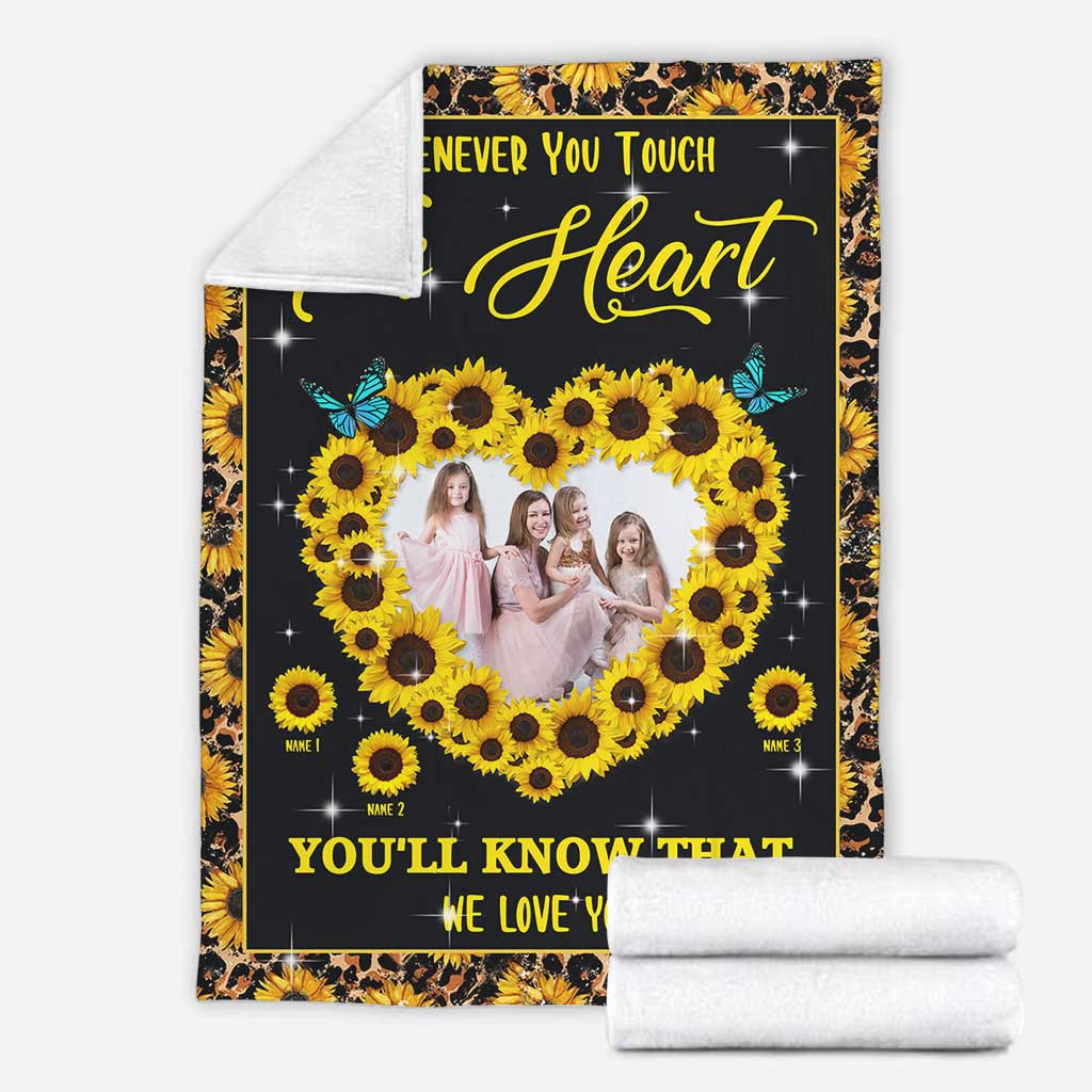 Sunflower Whenever You Touch This Heart Personalized Flannel Blanket For Bed Sofa And Reading Nook Decor