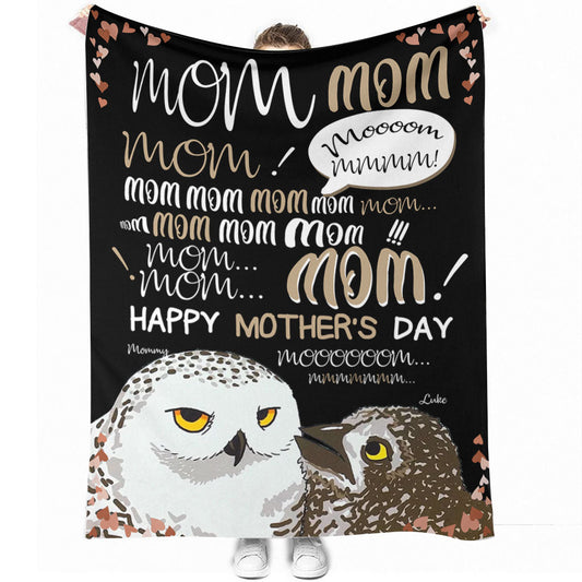 Owl Mom Hey Mom Personalized Flannel Blanket For Cozy Bedroom And Sofa Decor