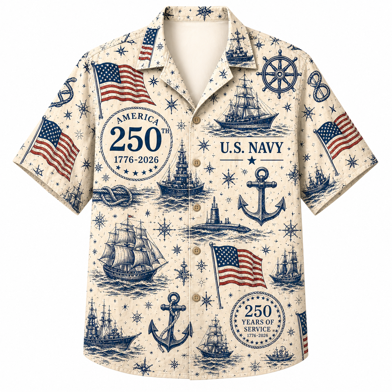 America 250th Navy Flag Hawaiian Shirt