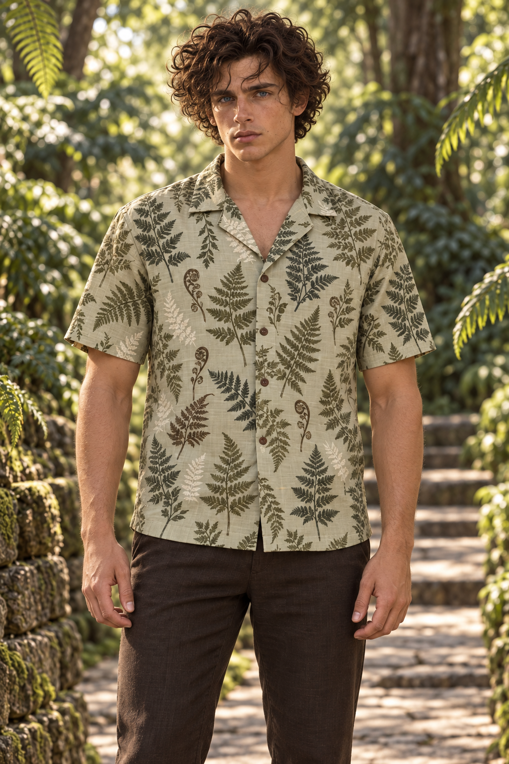 Men's Afterglow Fern Study Hawaiian Shirt – Pale sage