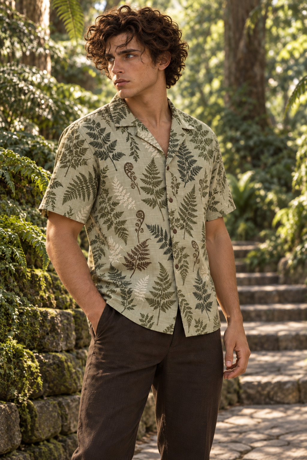 Men's Afterglow Fern Study Hawaiian Shirt – Pale sage
