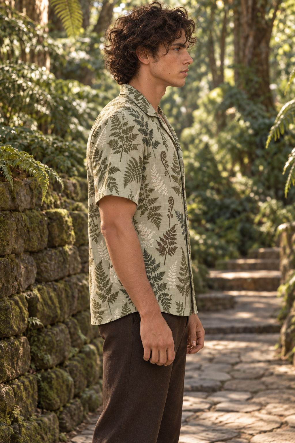 Men's Afterglow Fern Study Hawaiian Shirt – Pale sage