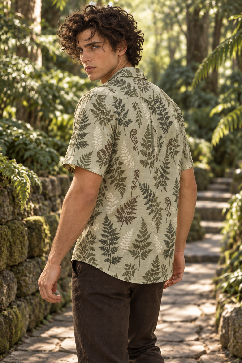 Men's Afterglow Fern Study Hawaiian Shirt – Pale sage