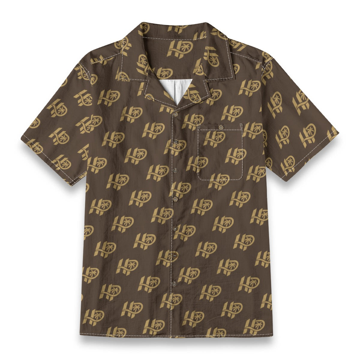 HP Palm Monogram Hawaiian Shirt – Brown & Gold