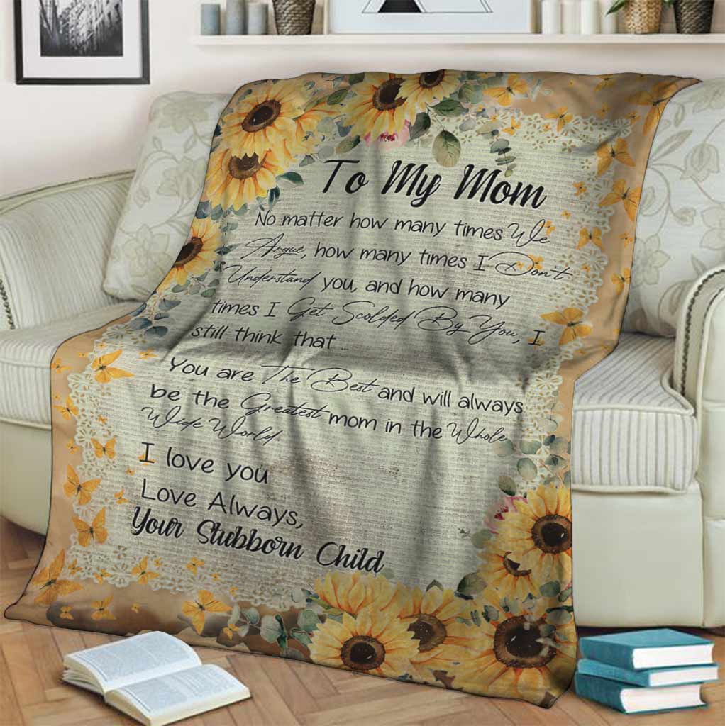 Sunflower My Mom I Love You Flannel Blanket For Bed Sofa And Reading Nook Decor