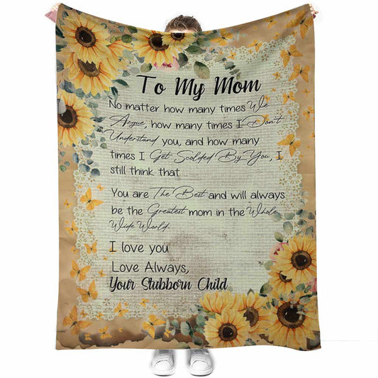 Sunflower My Mom I Love You Flannel Blanket For Cozy Bedroom And Sofa Decor
